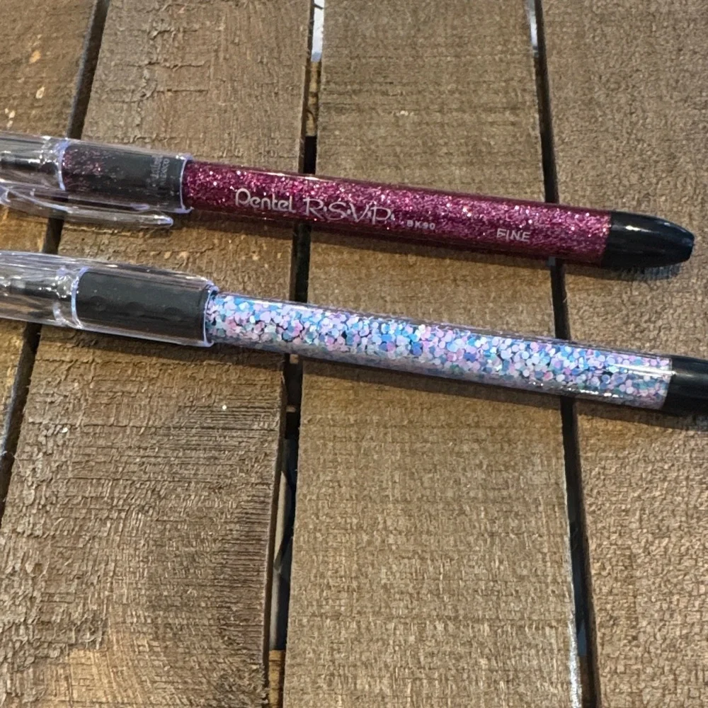 Pentel R.S.V.P. Fine Glitter Pens - Pink & Iridescent
